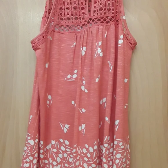 Daniel Rainn Anthro Pink White Floral Boho Crochet Tank Top S - Picture 4 of 9